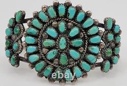 Old Early Sterling Silver Turquoise Petite Point Cluster Cuff Bracelet 6.5
