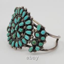 Old Early Sterling Silver Turquoise Petite Point Cluster Cuff Bracelet 6.5