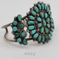 Old Early Sterling Silver Turquoise Petite Point Cluster Cuff Bracelet 6.5