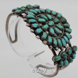 Old Early Sterling Silver Turquoise Petite Point Cluster Cuff Bracelet 6.5