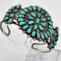 Old Early Sterling Silver Turquoise Petite Point Cluster Cuff Bracelet 6.5