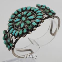 Old Early Sterling Silver Turquoise Petite Point Cluster Cuff Bracelet 6.5