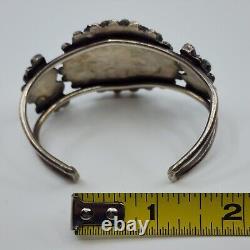 Old Early Sterling Silver Turquoise Petite Point Cluster Cuff Bracelet 6.5