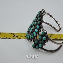 Old Early Sterling Silver Turquoise Petite Point Cluster Cuff Bracelet 6.5