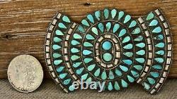 Old NAVAJO MADE STERLING SILVER & TURQUOISE GIANT BOW TIE EARLY BROOCH, WOW