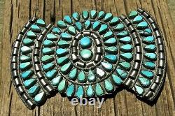 Old NAVAJO MADE STERLING SILVER & TURQUOISE GIANT BOW TIE EARLY BROOCH, WOW