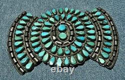 Old NAVAJO MADE STERLING SILVER & TURQUOISE GIANT BOW TIE EARLY BROOCH, WOW