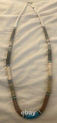 Old Native Heishi Necklace With Turquoise & Other Stones Vintage