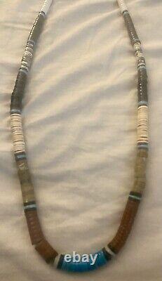 Old Native Heishi Necklace With Turquoise & Other Stones Vintage