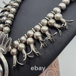 Old Navajo Squash Blossom Necklace 1920s Early Pawn Heavy Coin Silver Turquoise