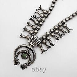 Old Navajo Squash Blossom Necklace 1920s Early Pawn Heavy Coin Silver Turquoise