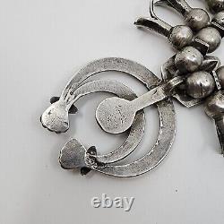 Old Navajo Squash Blossom Necklace 1920s Early Pawn Heavy Coin Silver Turquoise