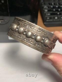 Old Pawn 1930's Early Navajo Ingot Silver Applique Bead Stamped Cuff Bracelet