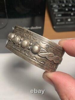 Old Pawn 1930's Early Navajo Ingot Silver Applique Bead Stamped Cuff Bracelet