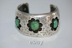 Old Pawn 1940's Or Early Navajo Cuff Bracelet With Natural Green Stone, Sterling