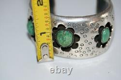 Old Pawn 1940's Or Early Navajo Cuff Bracelet With Natural Green Stone, Sterling
