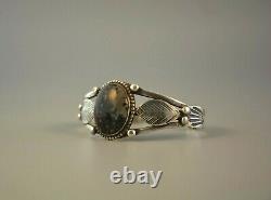 Old Pawn Early Hanstamped Navajo Indian Bracelet Picture Agate Stone 6 1/2