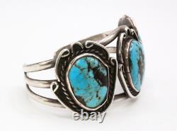 Old Pawn Early Navajo Sterling Silver Black Matrix Turquoise Cuff Bracelet