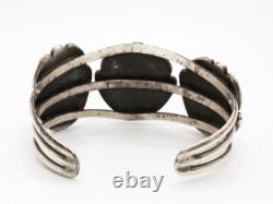 Old Pawn Early Navajo Sterling Silver Black Matrix Turquoise Cuff Bracelet