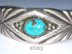 Old Pawn Early Sandcast NAVAJO Sterling Silver & Turquoise Cuff Bracelet Harvey