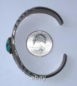Old Pawn Early Sandcast NAVAJO Sterling Silver & Turquoise Cuff Bracelet Harvey