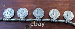 Old Pawn Navajo Sterling Silver Bench Beads Necklace With Early 1900's Coins