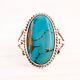 Old Pawn Sterling Early Thunderbird Turquoise Rope Rain Drops Ring Size 7.5