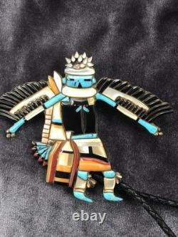 Old Vintage Zuni Eagle Dancer Early 50's 60's Turquoise Shell Inlay Unsigned