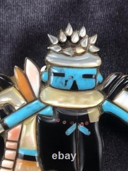 Old Vintage Zuni Eagle Dancer Early 50's 60's Turquoise Shell Inlay Unsigned