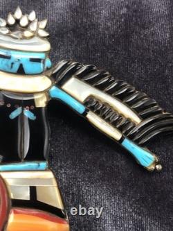 Old Vintage Zuni Eagle Dancer Early 50's 60's Turquoise Shell Inlay Unsigned