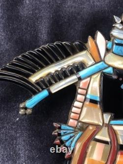 Old Vintage Zuni Eagle Dancer Early 50's 60's Turquoise Shell Inlay Unsigned