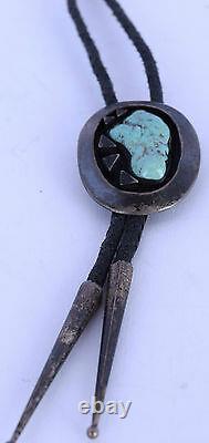 Old early Native American, Navajo Sterling silver & Turquoise rustic bolo tie