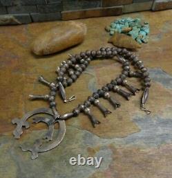 Omg! Early Navajo Yei Kachina Sterling Squash Blossom Necklace Native Old Pawn