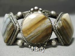 One Of Best Early 1900's Vintage Navajo Ingot Silver Petrified Wood Bracelet