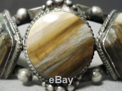 One Of Best Early 1900's Vintage Navajo Ingot Silver Petrified Wood Bracelet
