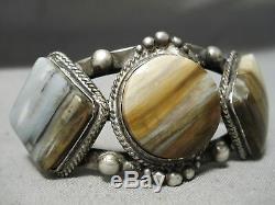 One Of Best Early 1900's Vintage Navajo Ingot Silver Petrified Wood Bracelet