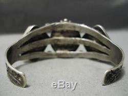 One Of Best Early 1900's Vintage Navajo Ingot Silver Petrified Wood Bracelet