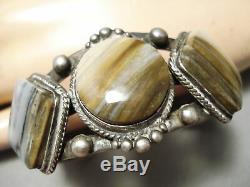 One Of Best Early 1900's Vintage Navajo Ingot Silver Petrified Wood Bracelet