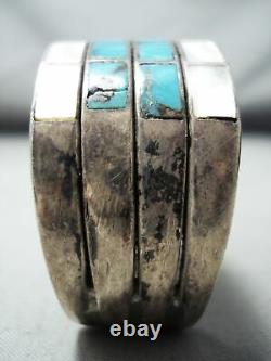One Of Best Early Small Wrist Vintage Zuni Turquoise Sterling Silver Bracelet