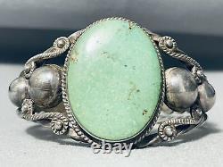 One Of Best Early Vintage Navajo Cerrillos Turquoise Sterling Silver Bracelet