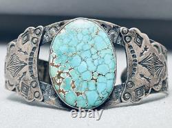 One Of Best Early Vintage Navajo Spiderweb Turquoise Sterling Silver Bracelet