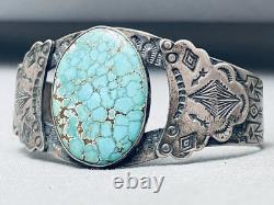 One Of Best Early Vintage Navajo Spiderweb Turquoise Sterling Silver Bracelet