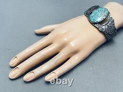 One Of Best Early Vintage Navajo Spiderweb Turquoise Sterling Silver Bracelet