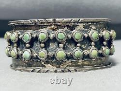 One Of Best Very Early Vintage Navajo Green Turquoise Sterling Silver Bracelet