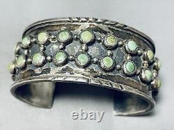 One Of Best Very Early Vintage Navajo Green Turquoise Sterling Silver Bracelet