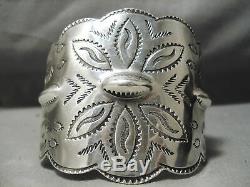 One Of The Best Early Vintage Navajo Coin Silver Repoussed Bracelet Cuff