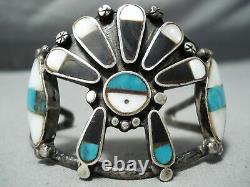 One Of The Best Early Vintage Zuni Turquoise Sterling Silver Bracelet Old