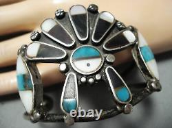 One Of The Best Early Vintage Zuni Turquoise Sterling Silver Bracelet Old