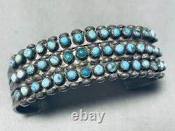 Optimum Early 1930's Vintage Zuni Snake Eyes Turquoise Sterling Silver Bracelet