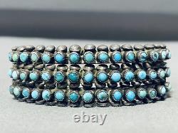 Optimum Early 1930's Vintage Zuni Snake Eyes Turquoise Sterling Silver Bracelet